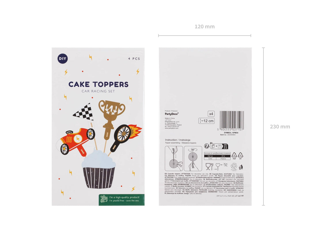 Racing Car Cupcake Toppers - Checkered Flag Cat Topper - Racing Car Party - F1 Theme - Kids Birthday Party Supplies - Pack Of 4 - Jolie Fete UK