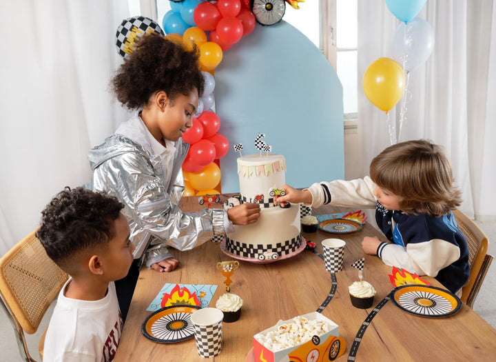 Racing Car Cupcake Toppers - Checkered Flag Cat Topper - Racing Car Party - F1 Theme - Kids Birthday Party Supplies - Pack Of 4 - Jolie Fete UK