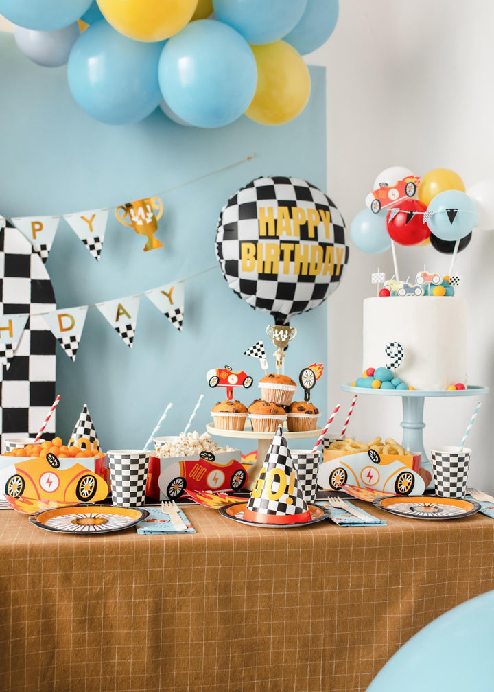 Racing Car Cupcake Toppers - Checkered Flag Cat Topper - Racing Car Party - F1 Theme - Kids Birthday Party Supplies - Pack Of 4 - Jolie Fete UK