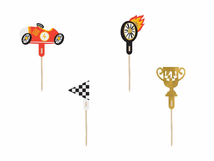 Racing Car Cupcake Toppers - Checkered Flag Cat Topper - Racing Car Party - F1 Theme - Kids Birthday Party Supplies - Pack Of 4 - Jolie Fete UK