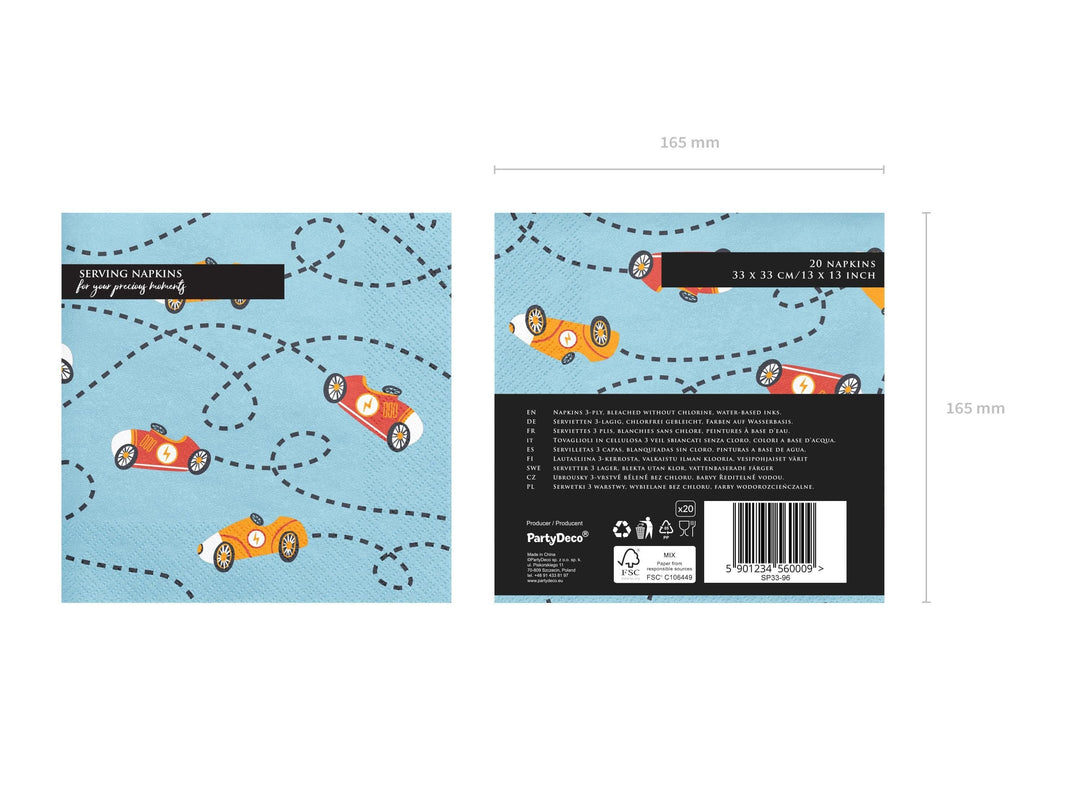 Racing Car Napkins - Racing Cars Party Paper Napkins - Racing Car Party Supplies - F1 Theme - Kids Birthday Party Supplies - Pack Of 12 - Jolie Fete UK