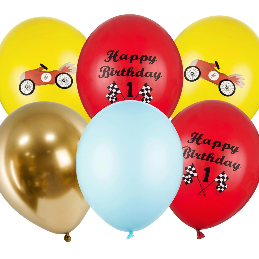 Racing Car Party Balloons - Racing Car Birthday Party Decorations - Racing Car Party - F1 Theme - Kids Birthday Party Supplies - Pack Of 6 - Jolie Fete UK