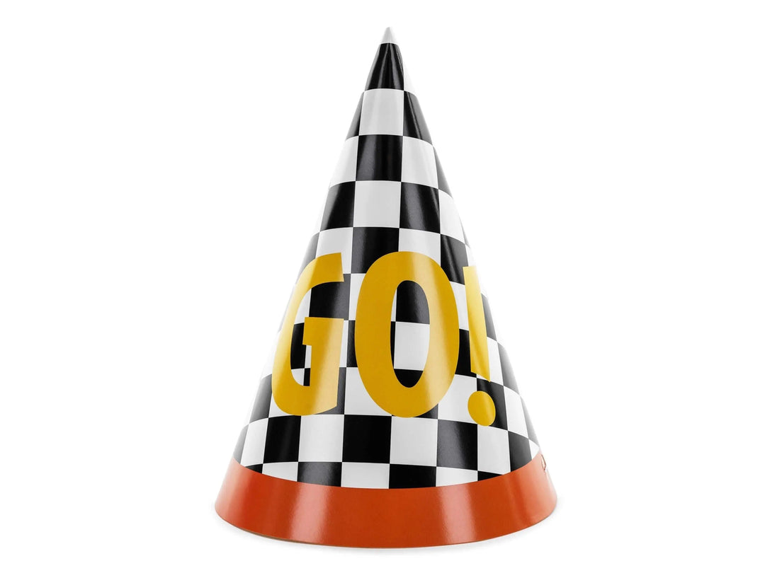 Racing Car Party Hats - Racing Car Birthday Party Chequered Flag Hats - Racing Car Party - F1 Theme - Kids Birthday Party Supplies-Pack Of 6 - Jolie Fete UK