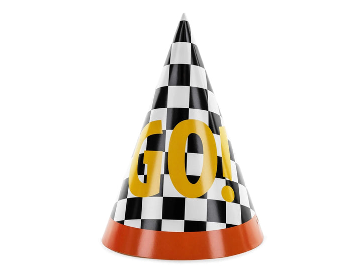 Racing Car Party Hats - Racing Car Birthday Party Chequered Flag Hats - Racing Car Party - F1 Theme - Kids Birthday Party Supplies-Pack Of 6 - Jolie Fete UK