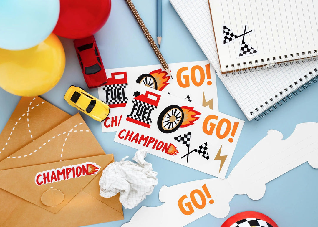 Racing Car Stickers - Racing Cars Party Bag Gift Stickers - Racing Car Party - F1 Theme - Kids Birthday Party Supplies - Pack Of 6 Sheets - Jolie Fete UK