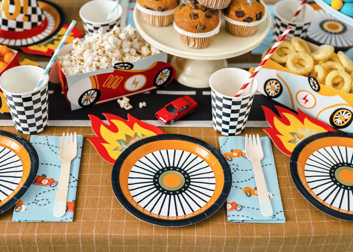Racing Car Wheel Plates - Wheel With Flame Paper Plates - Racing Car Party Supplies - F1 Theme - Kids Birthday Party Supplies - Pack of 6 - Jolie Fete UK
