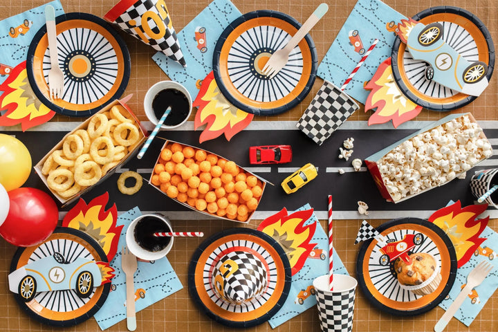 Racing Car Wheel Plates - Wheel With Flame Paper Plates - Racing Car Party Supplies - F1 Theme - Kids Birthday Party Supplies - Pack of 6 - Jolie Fete UK