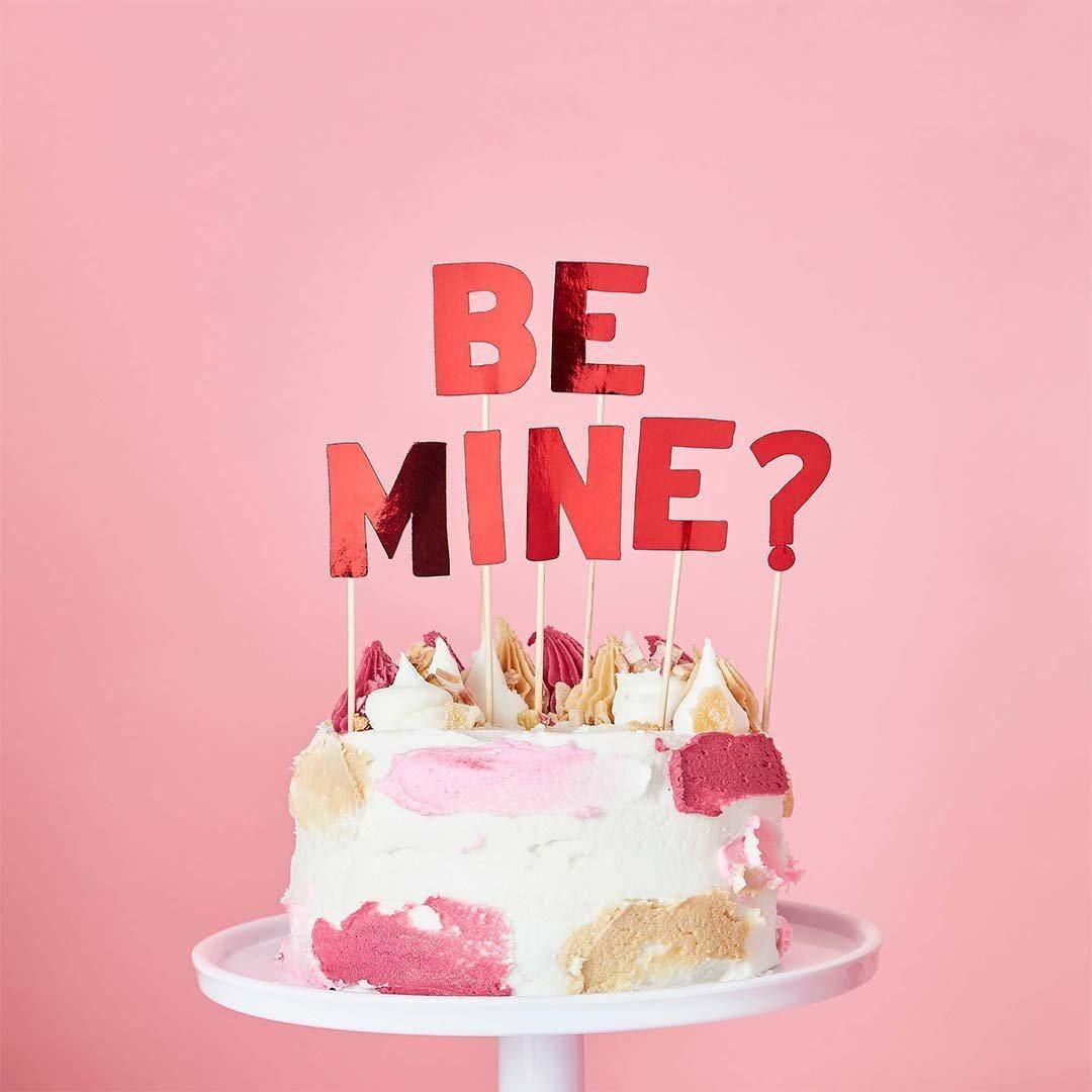 Red Be Mine Cake Topper - Valentine’s Day Cake Decoration - Romantic Proposal Cake Sign - Jolie Fete UK