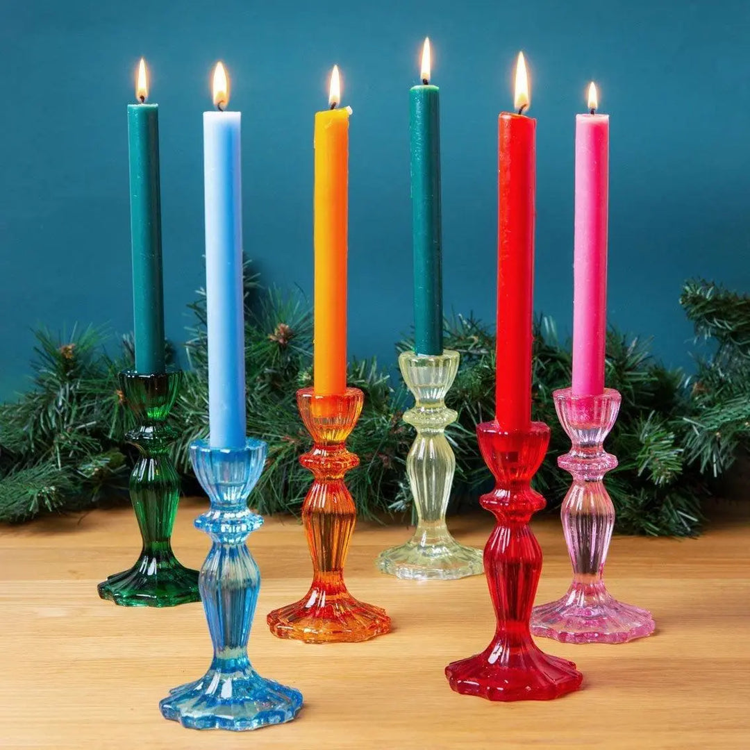 Red Glass Candle Holder - Dinner Candlestick Holder - Christmas Table Decorations - Boho Style - Jolie Fete UK