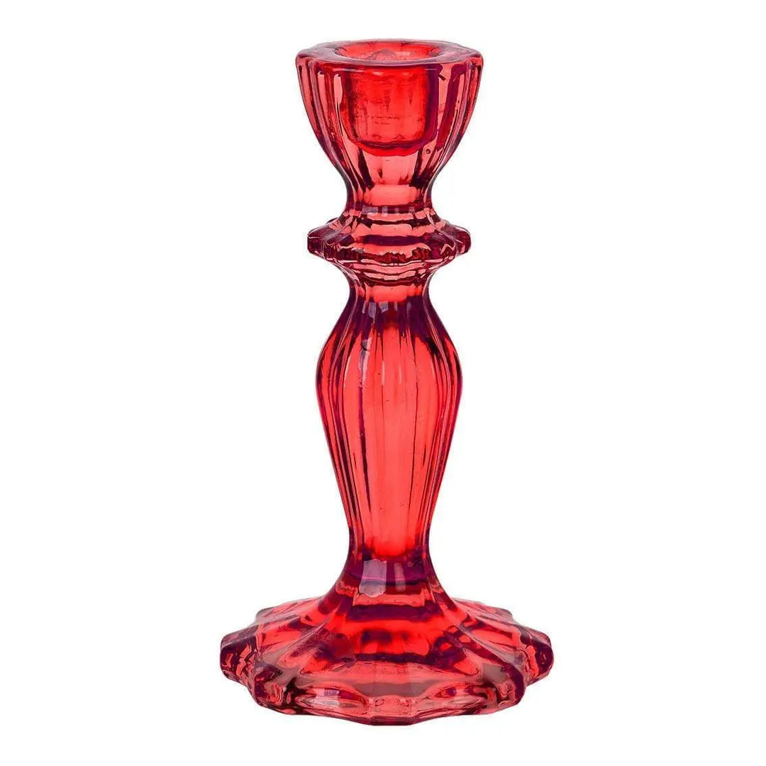 Red Glass Candle Holder - Dinner Candlestick Holder - Christmas Table Decorations - Boho Style - Jolie Fete UK