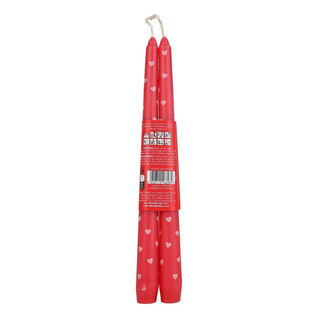 Red Heart Candles -Romantic Red & Pink Patterned Taper Dinner Candles-Valentine's Day Table Decor-Anniversary Gift-Wedding Candles-Pack Of 2 - Jolie Fete UK