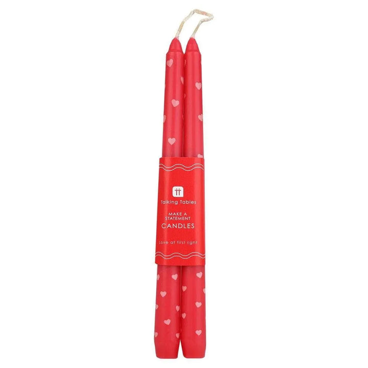 Red Heart Candles -Romantic Red & Pink Patterned Taper Dinner Candles-Valentine's Day Table Decor-Anniversary Gift-Wedding Candles-Pack Of 2 - Jolie Fete UK