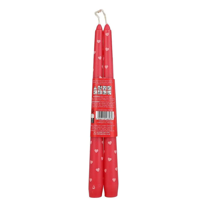 Red Heart Candles -Romantic Red & Pink Patterned Taper Dinner Candles-Valentine's Day Table Decor-Anniversary Gift-Wedding Candles-Pack Of 2 - Jolie Fete UK