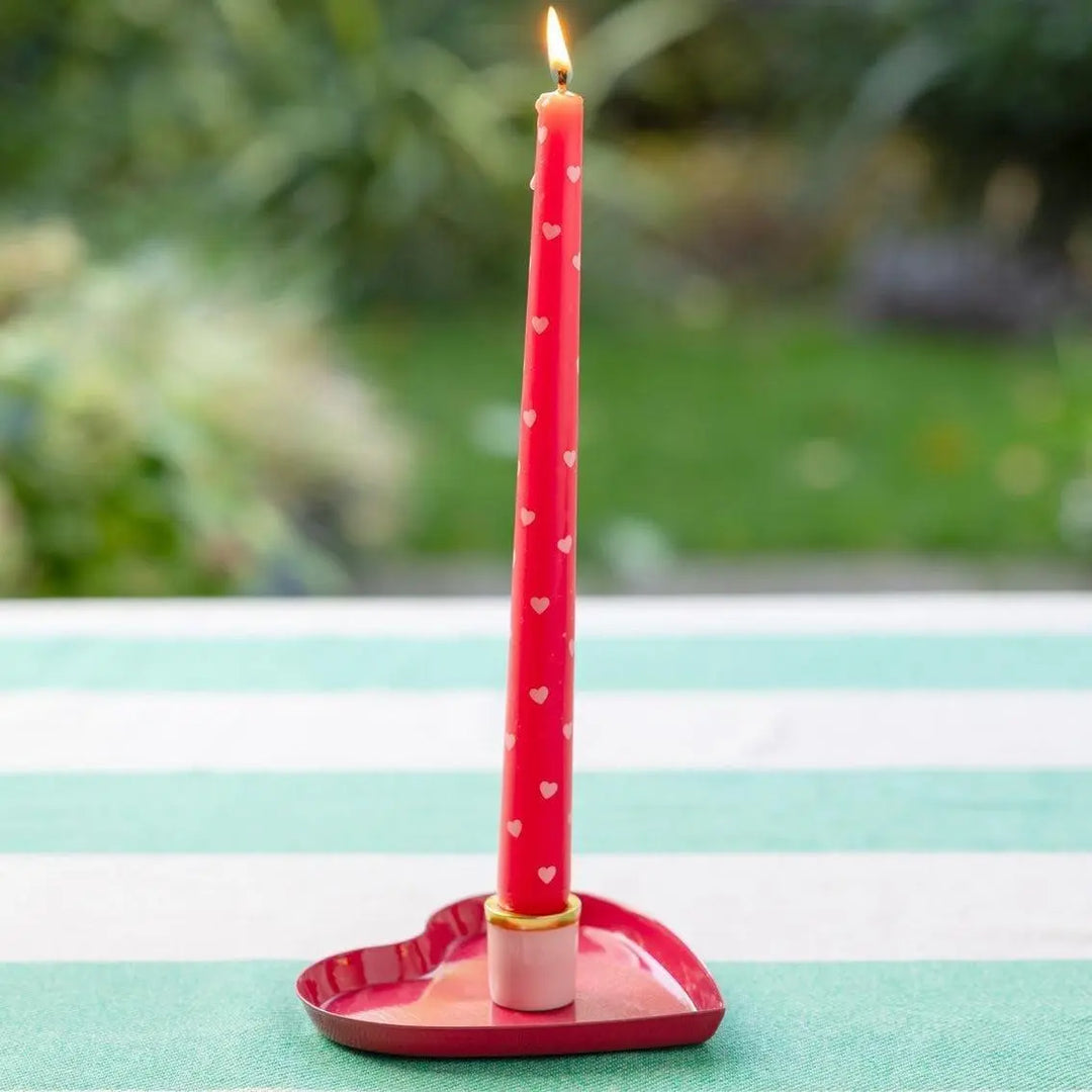 Red Heart Candles -Romantic Red & Pink Patterned Taper Dinner Candles-Valentine's Day Table Decor-Anniversary Gift-Wedding Candles-Pack Of 2 - Jolie Fete UK
