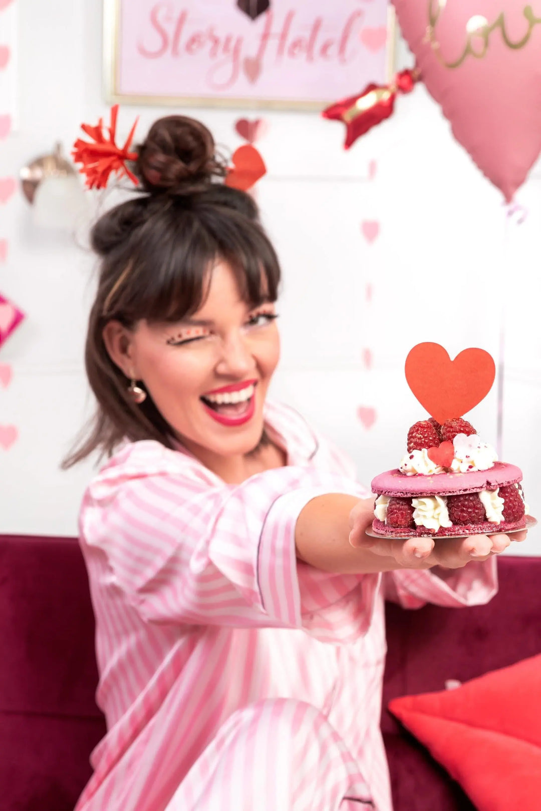 Red Heart Shaped Cake Toppers - Red Heart Cupcake Decorations - Valentine's Day Party - Valentines Decor - Hen Party Napkins - Pack of 6 - Jolie Fete UK