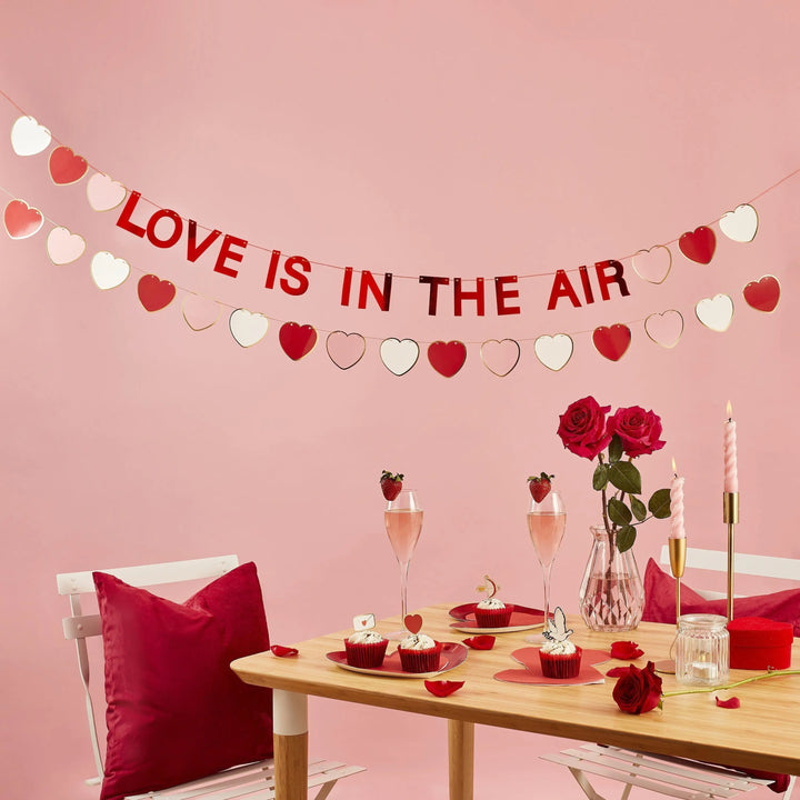 Love Is In The Air Banner - Red Valentine’s Day Party Garland - Heart Bunting - Romantic Engagement & Wedding Backdrop - 2m - Jolie Fete UK