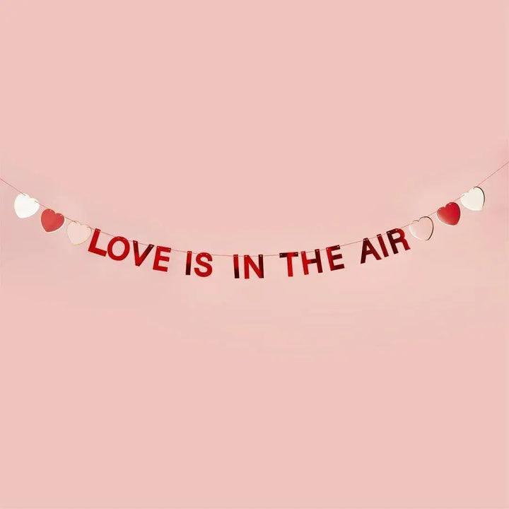 Love Is In The Air Banner - Red Valentine’s Day Party Garland - Heart Bunting - Romantic Engagement & Wedding Backdrop - 2m - Jolie Fete UK