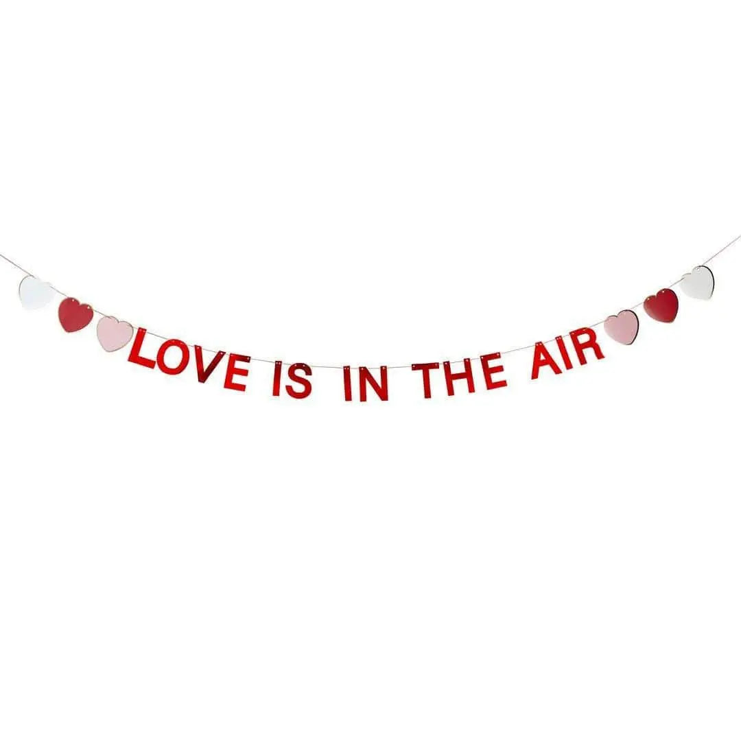 Love Is In The Air Banner - Red Valentine’s Day Party Garland - Heart Bunting - Romantic Engagement & Wedding Backdrop - 2m - Jolie Fete UK