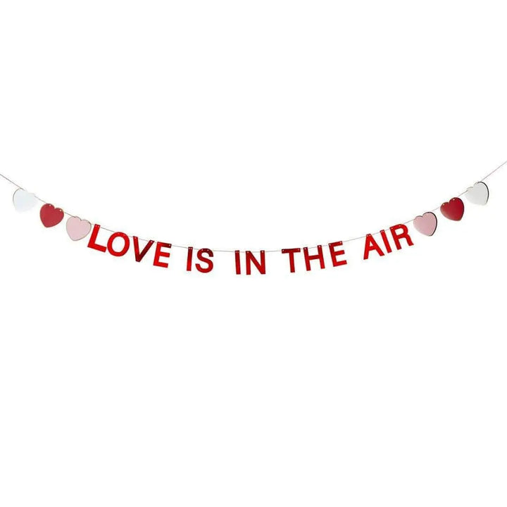 Love Is In The Air Banner - Red Valentine’s Day Party Garland - Heart Bunting - Romantic Engagement & Wedding Backdrop - 2m - Jolie Fete UK