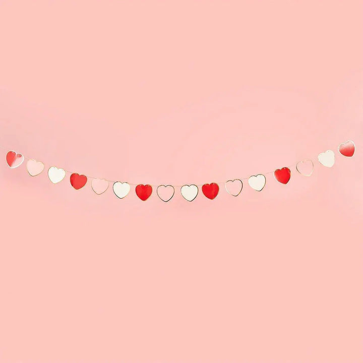 Red, Pink and White Heart Garland - Heart Card Bunting - Valentine’s Day Decorations - Gold Foil Heart Banner - Romantic Decor - 2.5m - Jolie Fete UK