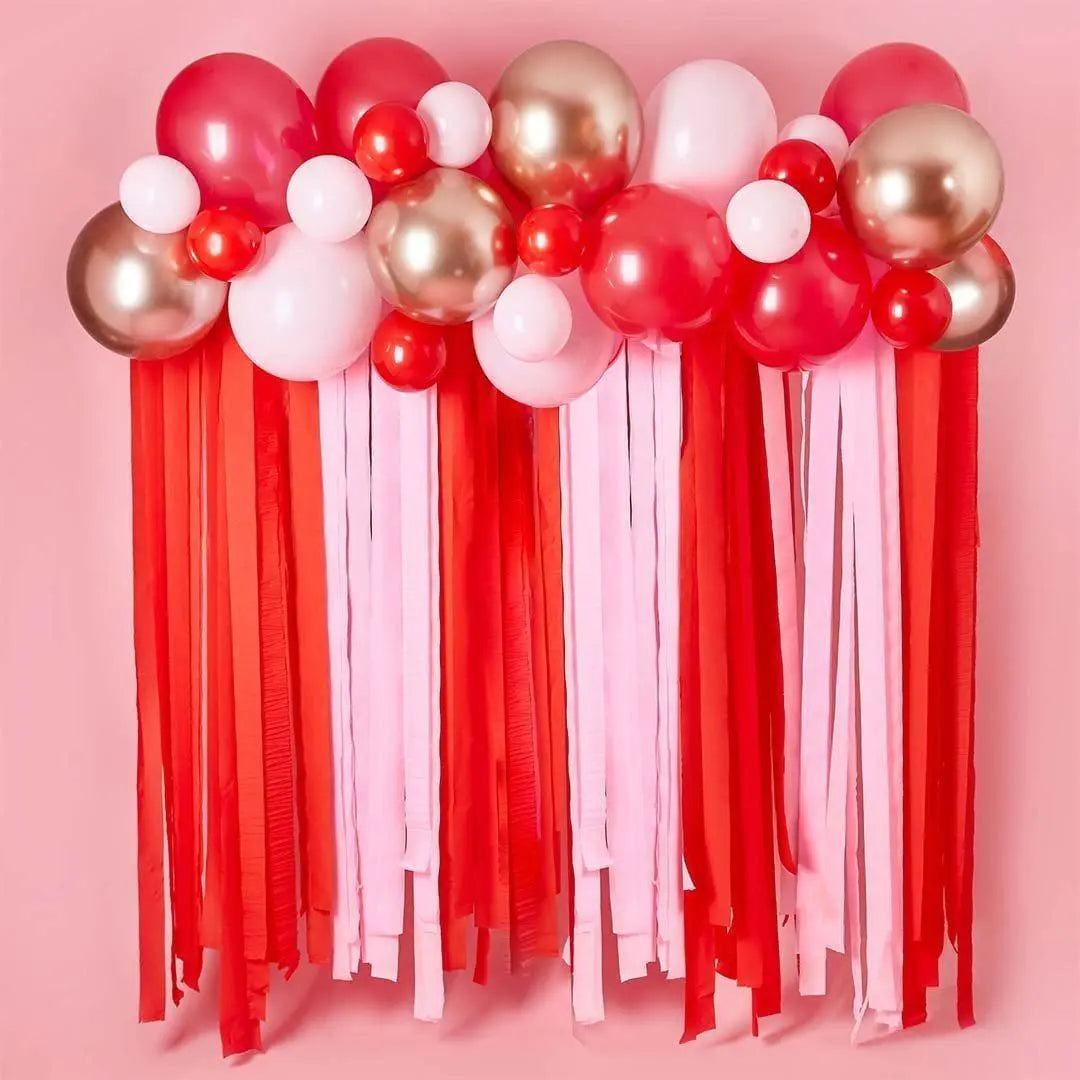 Red & Pink Streamer Photo Wall Kit - Valentine Balloon Backdrop Set - DIY Crepe Paper Streamer And Balloon Party Decoration - Jolie Fete UK