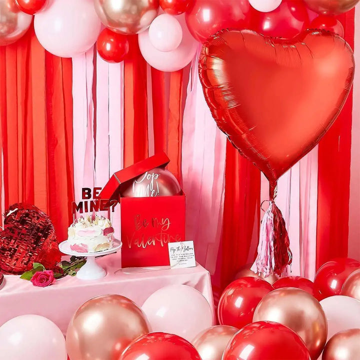 Red & Pink Streamer Photo Wall Kit - Valentine Balloon Backdrop Set - DIY Crepe Paper Streamer And Balloon Party Decoration - Jolie Fete UK