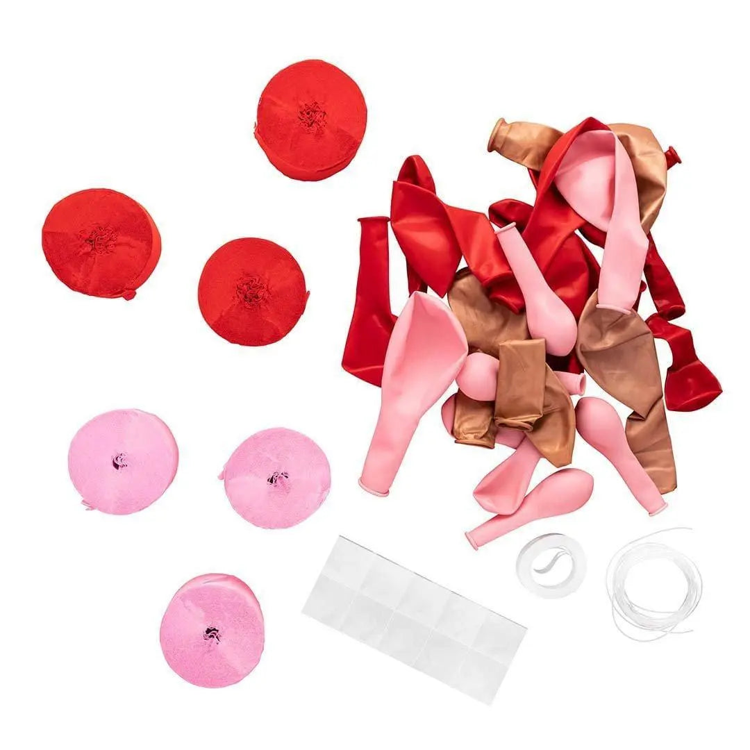Red & Pink Streamer Photo Wall Kit - Valentine Balloon Backdrop Set - DIY Crepe Paper Streamer And Balloon Party Decoration - Jolie Fete UK