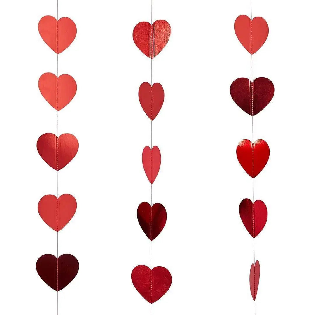 Red Trailing Hearts Hanging Decoration - Heart Garland - Valentine’s Day Decor - Vertical Heart Streamers - Romantic Wedding Backdrop - 4m - Jolie Fete UK