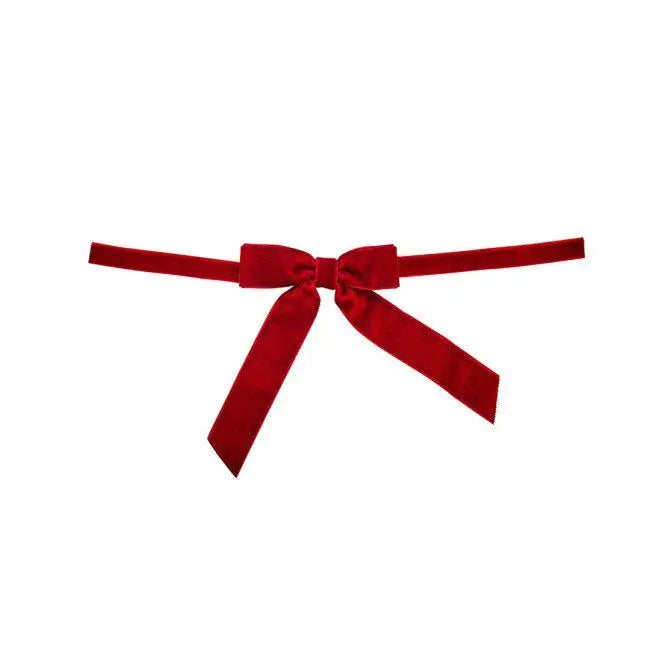 Red Velvet Bow Tie Decorations - Pack of 6 - Christmas Table Bows - Wine Glass Bow Ties - Cutlery Napkin Bows - Festive Xmas Decor - Jolie Fete UK