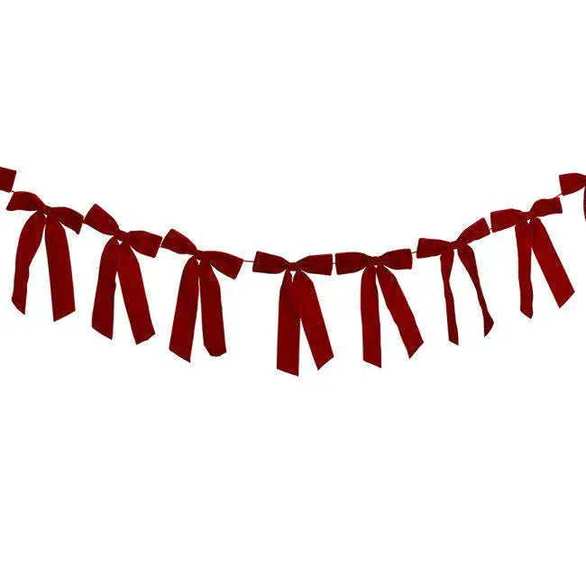 Red Velvet Bow Garland - 2m Christmas Decoration - Festive Red Bows for Wall Door Fireplace - Xmas Mantel Garland - Holiday Party Decor - Jolie Fete UK