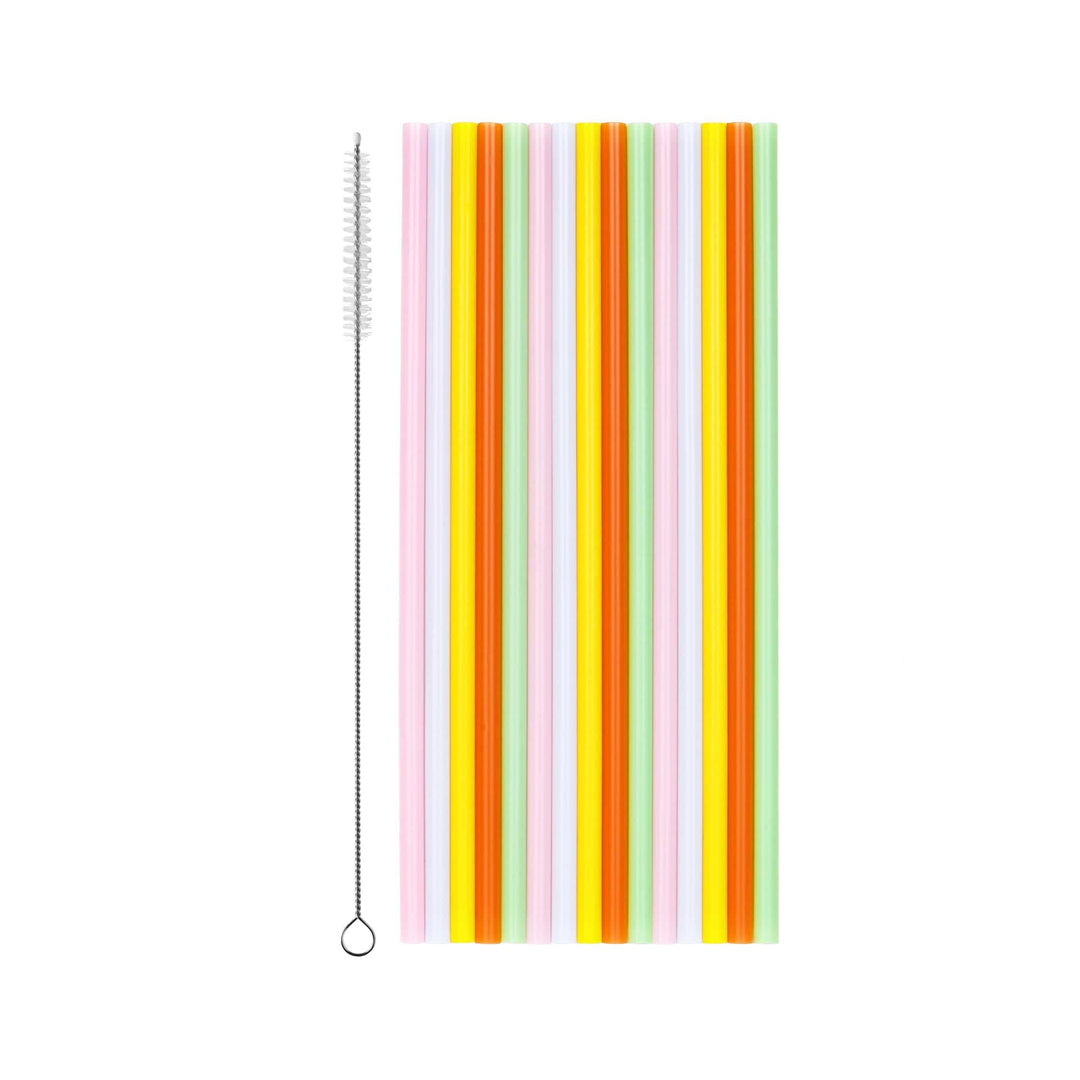 Reusable Plastic Straws - Rainbow Party Decor - 23cm Straws with Cleaning Brush - Eco Friendly Party Supplies - Summer BBQ - Pack Of 30 - Jolie Fete UK