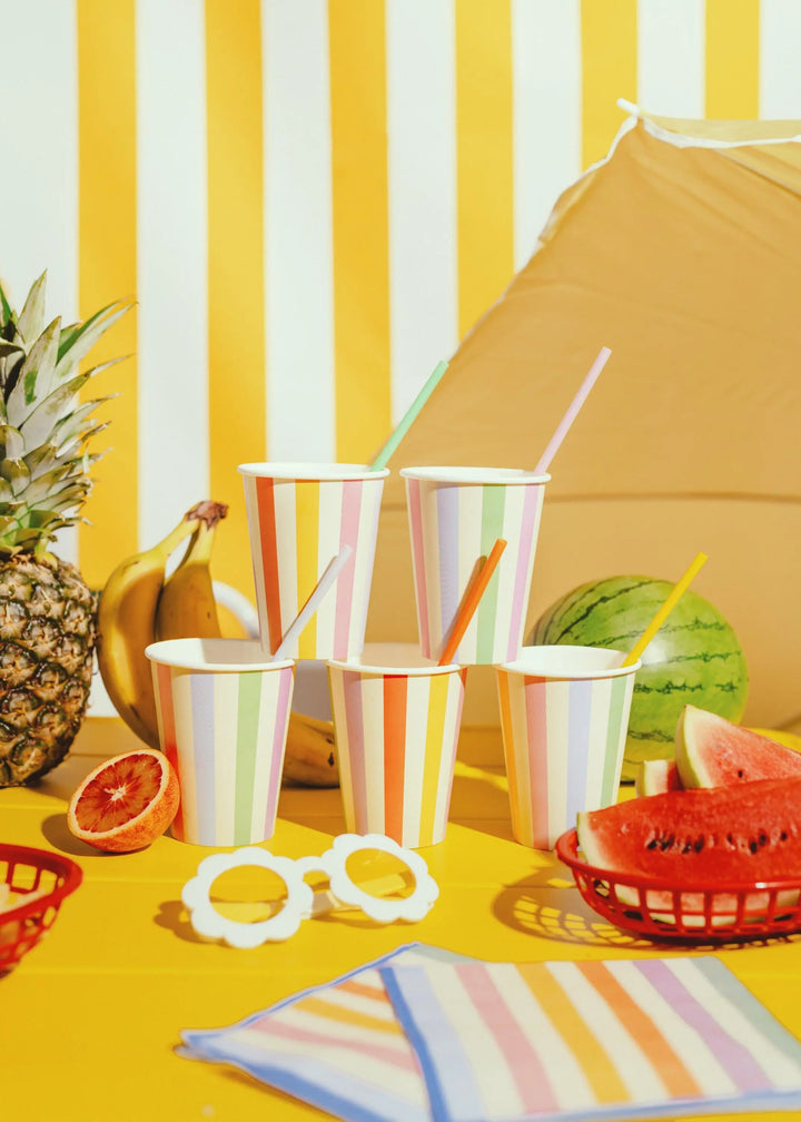 Reusable Plastic Straws - Rainbow Party Decor - 23cm Straws with Cleaning Brush - Eco Friendly Party Supplies - Summer BBQ - Pack Of 30 - Jolie Fete UK