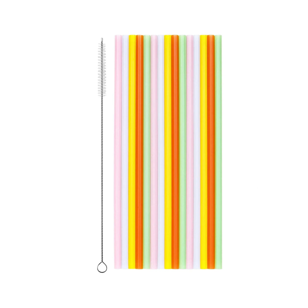 Reusable Plastic Straws - Rainbow Party Decor - 23cm Straws with Cleaning Brush - Eco Friendly Party Supplies - Summer BBQ - Pack Of 30 - Jolie Fete UK