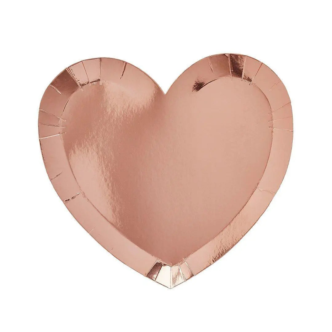 Rose Gold Heart Paper Plates - Valentine’s Day Party Supplies - Heart Shaped Birthday Plates - Galentine’s Decor -Romantic Picnic-Pack of 10 - Jolie Fete UK