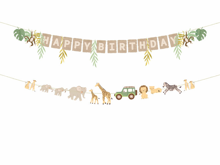 Safari Animal Banner - Happy Birthday Garland - Jungle Party Bunting - First Birthday Decor - Wild One Decoration - Kids Birthday Party - Jolie Fete UK