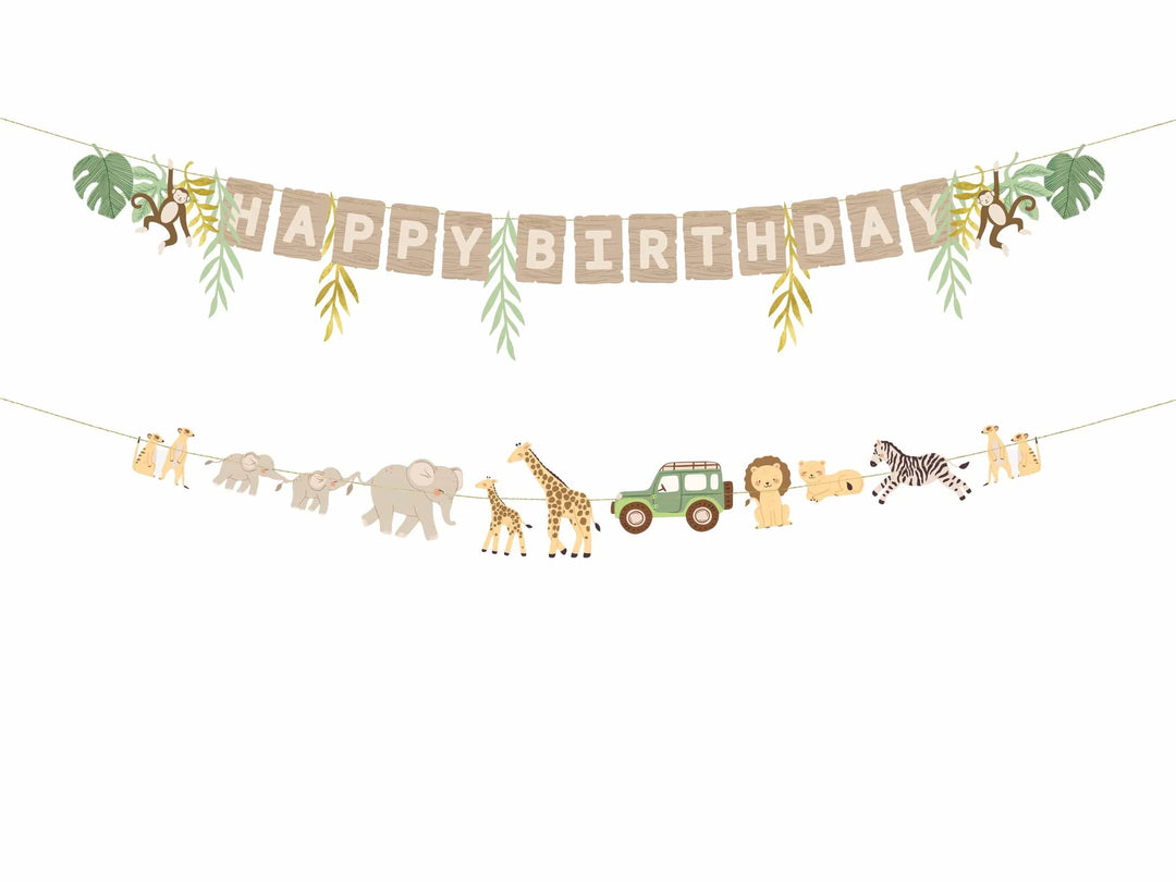 Safari Animal Banner - Happy Birthday Garland - Jungle Party Bunting - First Birthday Decor - Wild One Decoration - Kids Birthday Party - Jolie Fete UK