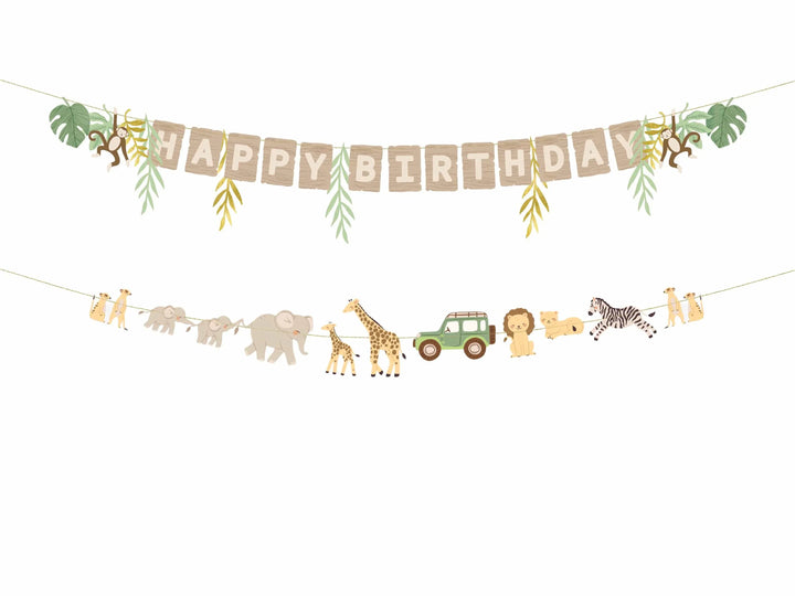 Safari Animal Banner - Happy Birthday Garland - Jungle Party Bunting - First Birthday Decor - Wild One Decoration - Kids Birthday Party - Jolie Fete UK