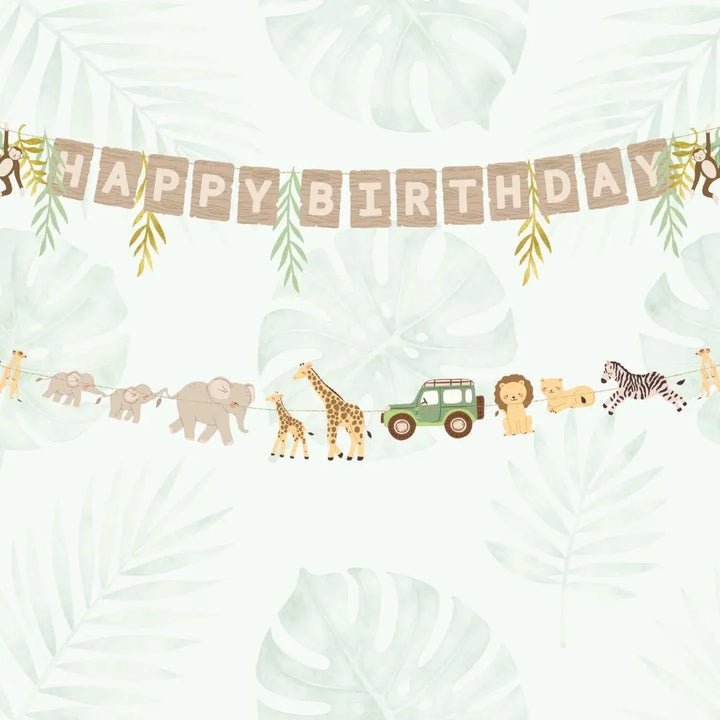Safari Animal Banner - Happy Birthday Garland - Jungle Party Bunting - First Birthday Decor - Wild One Decoration - Kids Birthday Party - Jolie Fete UK