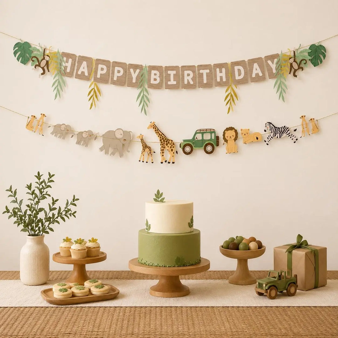 Safari Animal Banner - Happy Birthday Garland - Jungle Party Bunting - First Birthday Decor - Wild One Decoration - Kids Birthday Party - Jolie Fete UK