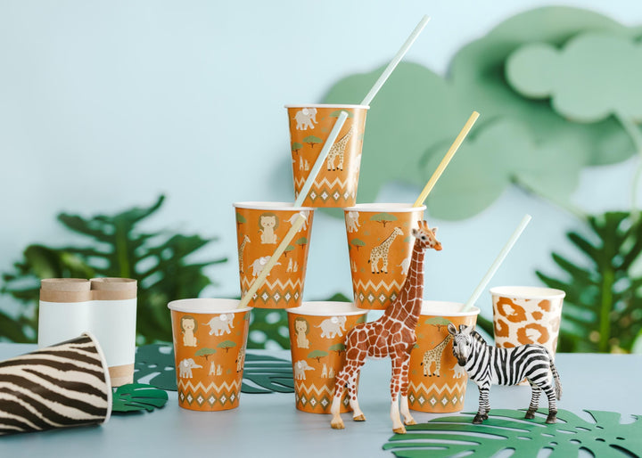 Safari Animal Cups - Jungle Birthday Tableware - Orange Paper Cups - Kids Birthday Decor - Wild One Party - Pack Of 6 - Jolie Fete UK