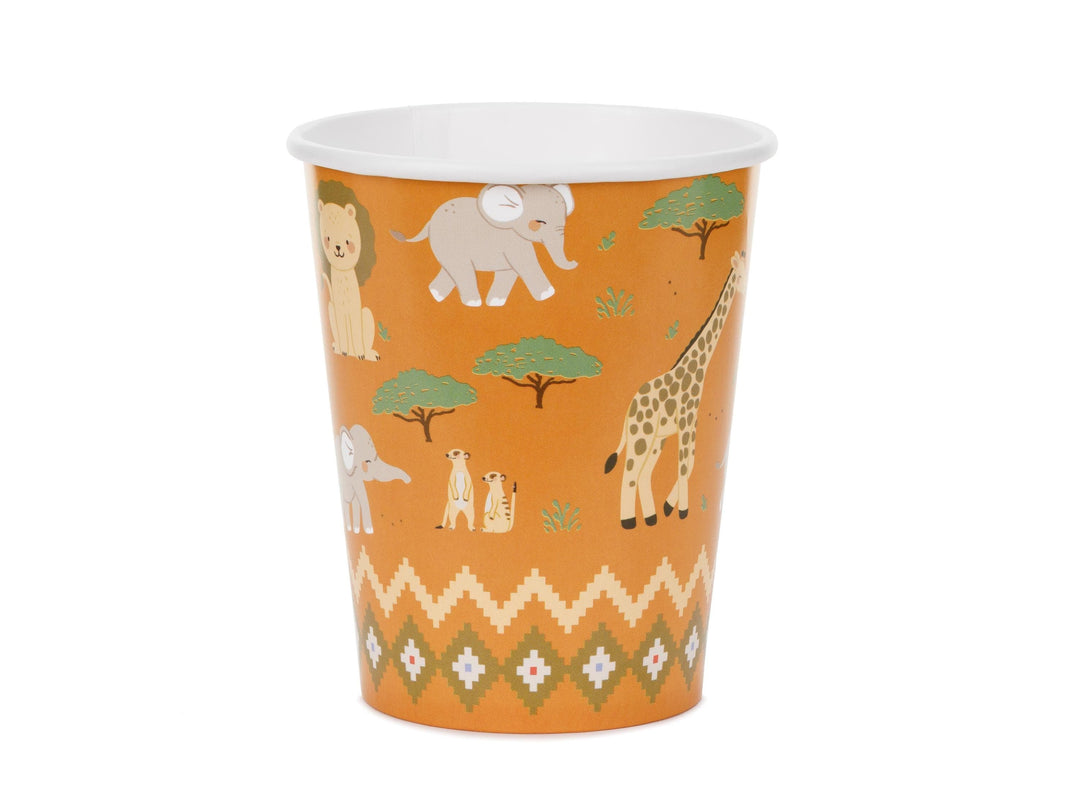 Safari Animal Cups - Jungle Birthday Tableware - Orange Paper Cups - Kids Birthday Decor - Wild One Party - Pack Of 6 - Jolie Fete UK