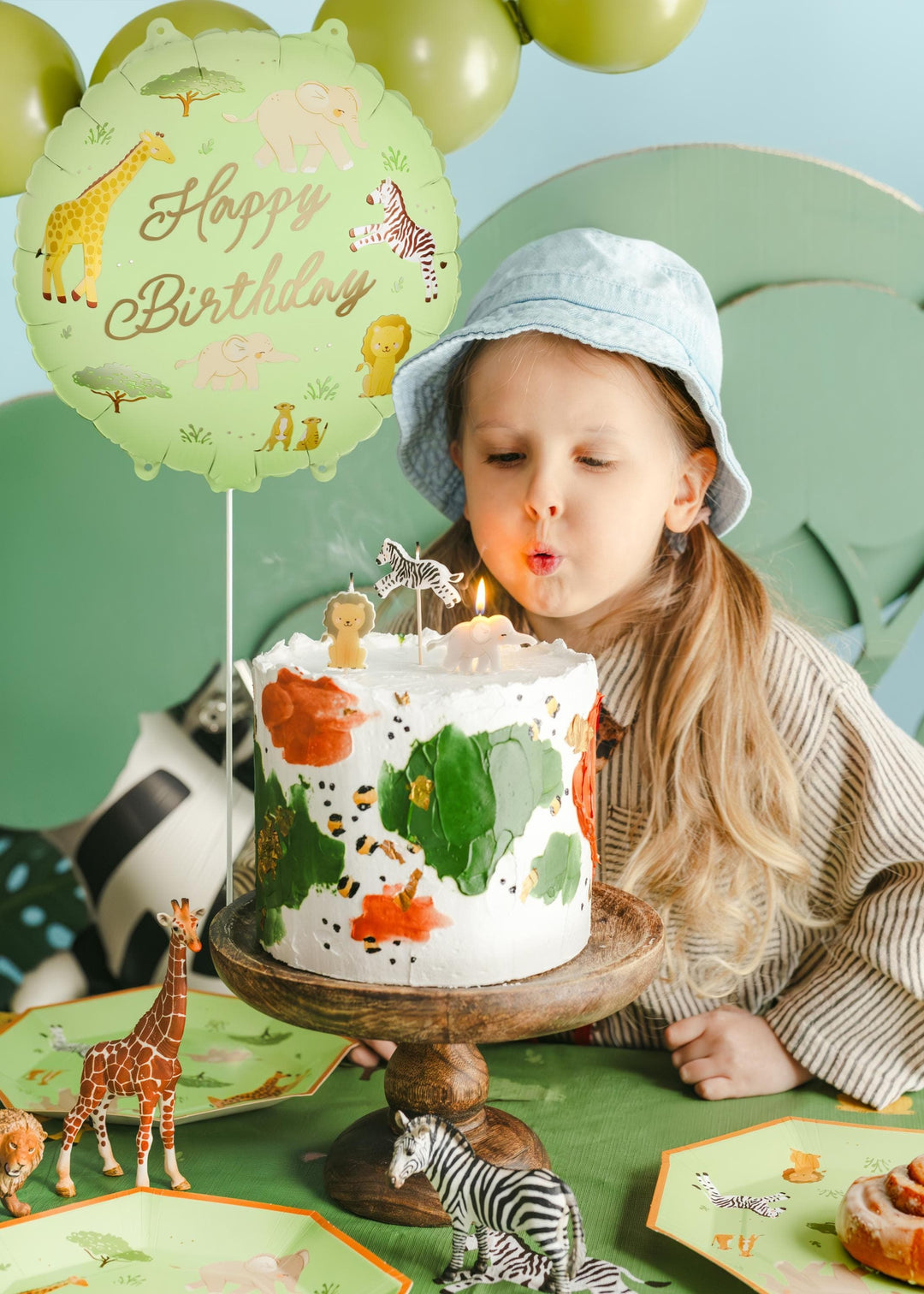 Safari Animal Happy Birthday Balloon - Jungle Theme Foil Balloon - Kids Birthday Balloons - Wild One Party - Giraffe, Zebra, Lion, Elephant - Jolie Fete UK