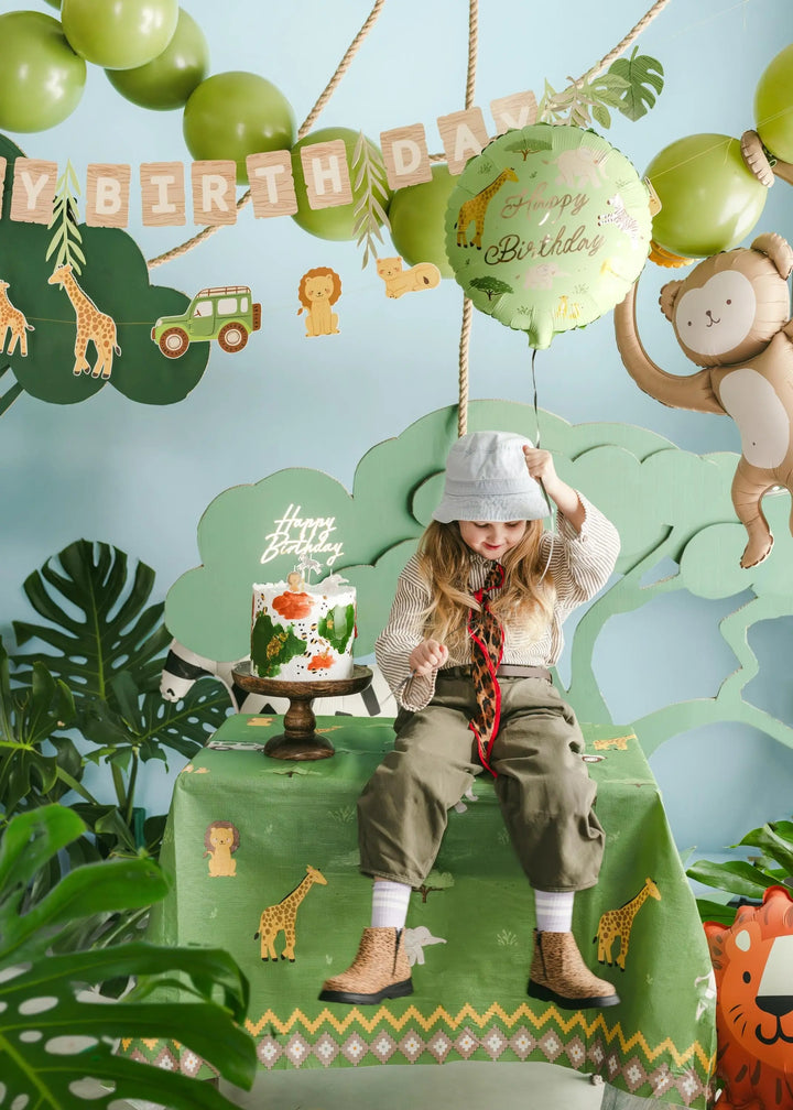 Safari Animal Happy Birthday Balloon - Jungle Theme Foil Balloon - Kids Birthday Balloons - Wild One Party - Giraffe, Zebra, Lion, Elephant - Jolie Fete UK