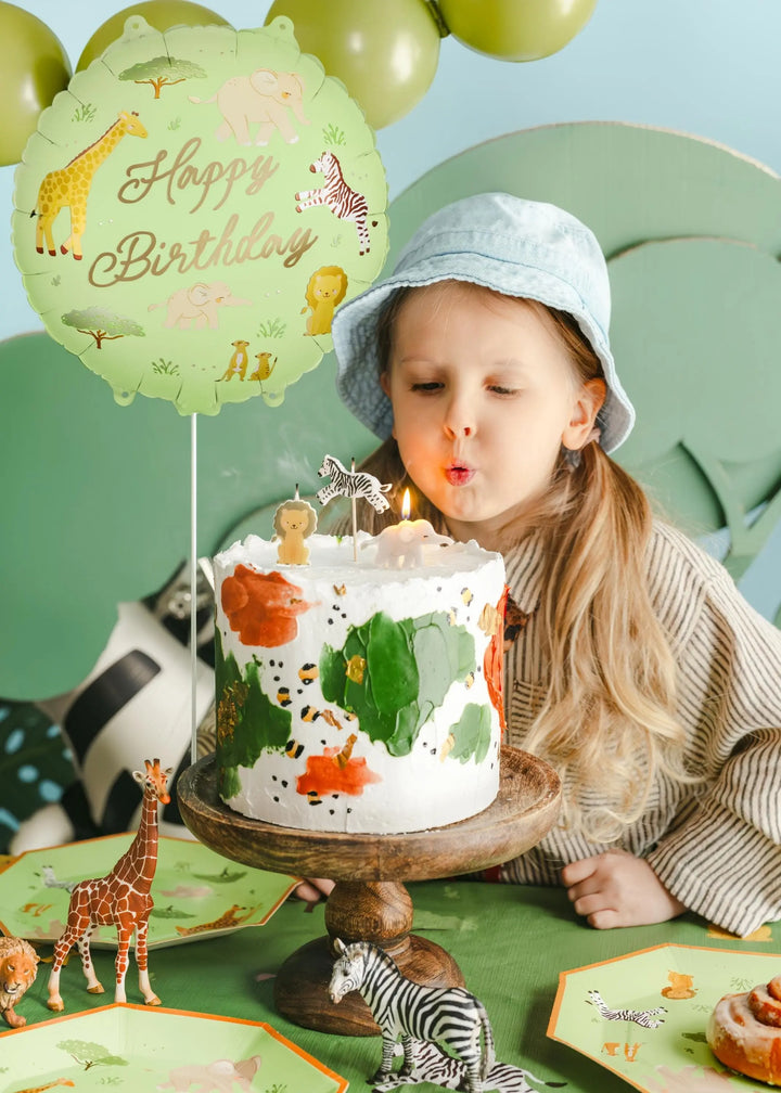 Safari Animal Happy Birthday Balloon - Jungle Theme Foil Balloon - Kids Birthday Balloons - Wild One Party - Giraffe, Zebra, Lion, Elephant - Jolie Fete UK