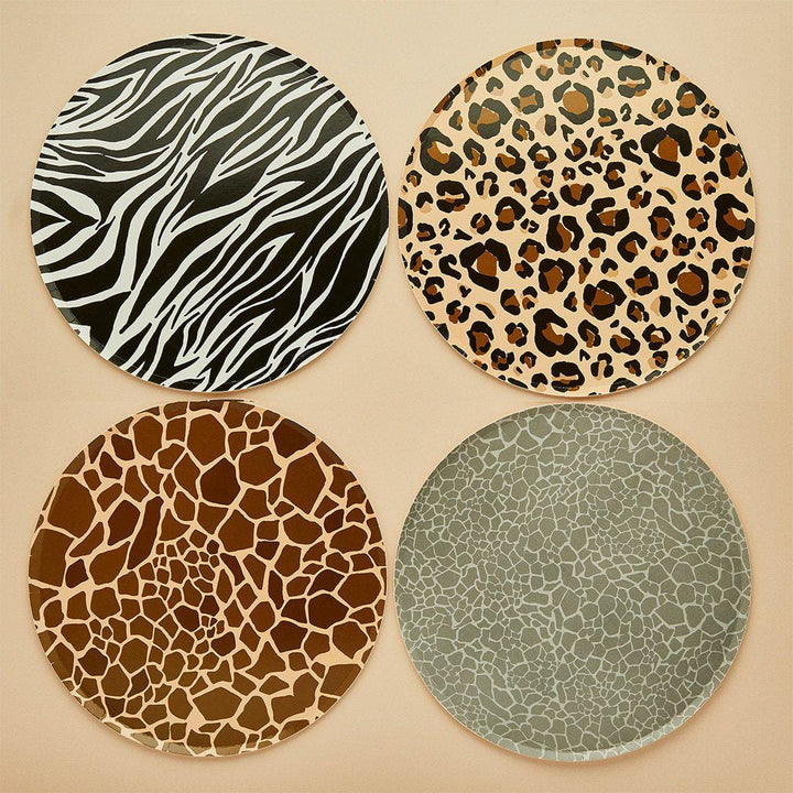 Safari Animal Paper Plates - 4 Designs: Zebra, Elephant, Giraffe, Leopard - Jungle Theme Birthday Party Decor - Wild One Tableware-Pack of 8 - Jolie Fete UK
