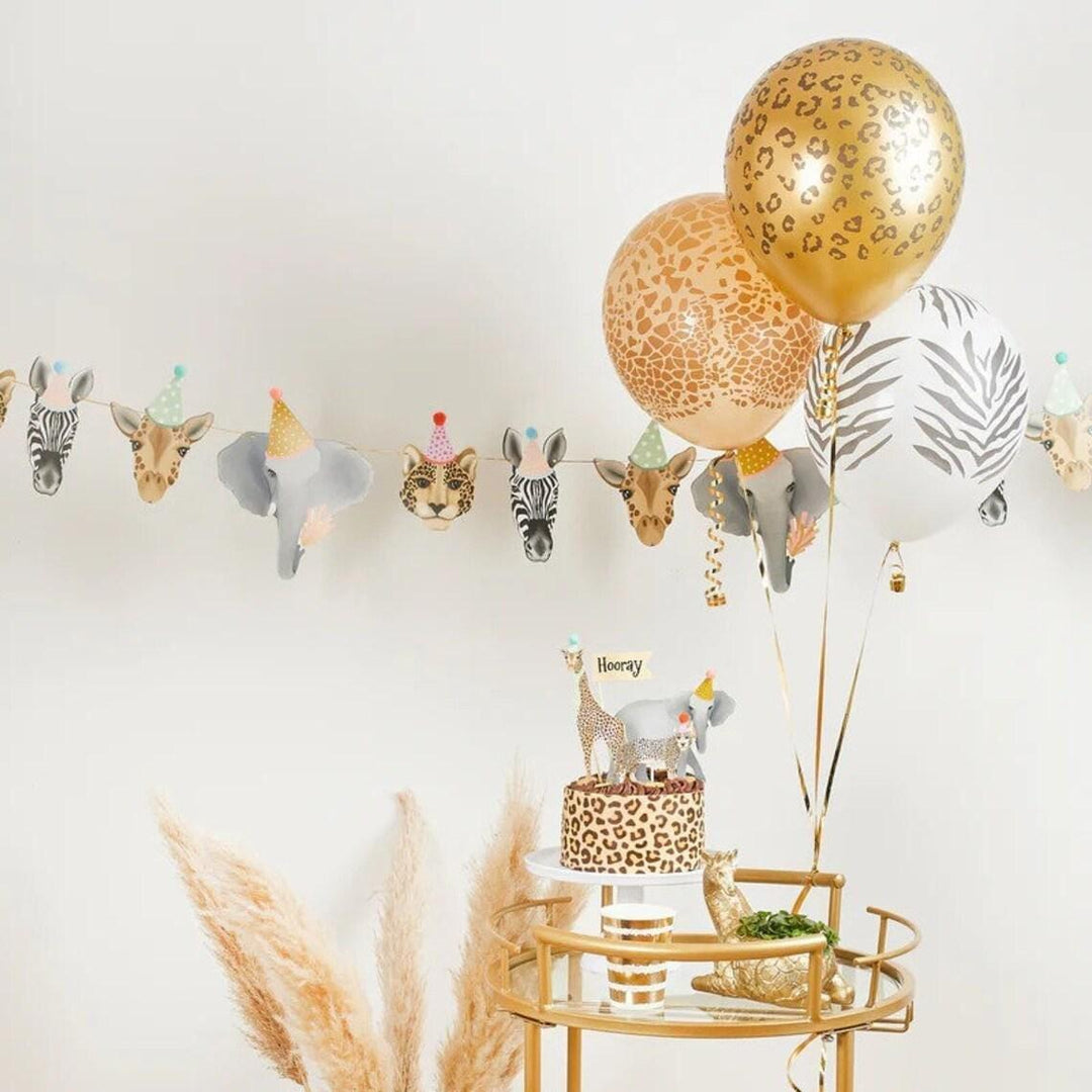 12 Safari Animal Print Balloons - Leopard Zebra Giraffe Designs - Wild One Birthday Party Decor - Jungle Theme Balloon Bundle -Kids Birthday - Jolie Fete UK