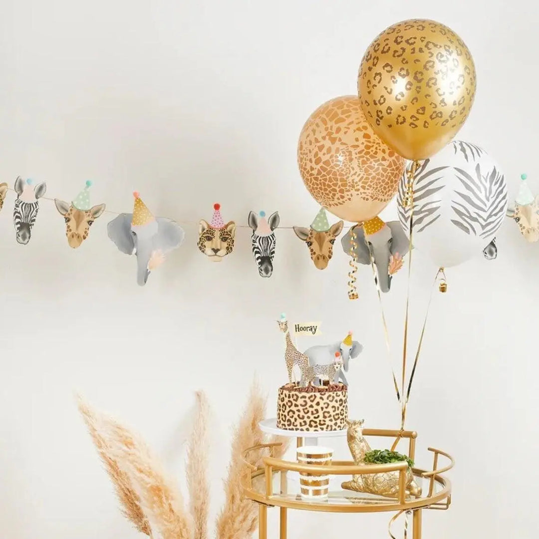 12 Safari Animal Print Balloons - Leopard Zebra Giraffe Designs - Wild One Birthday Party Decor - Jungle Theme Balloon Bundle -Kids Birthday - Jolie Fete UK