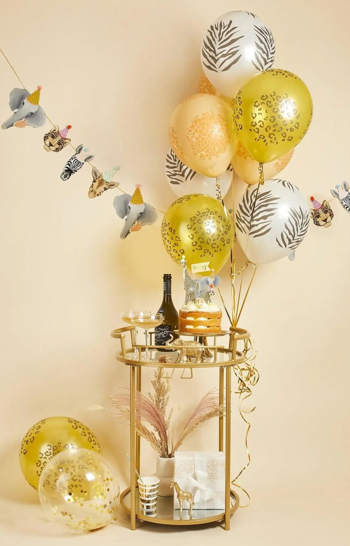 12 Safari Animal Print Balloons - Leopard Zebra Giraffe Designs - Wild One Birthday Party Decor - Jungle Theme Balloon Bundle -Kids Birthday - Jolie Fete UK