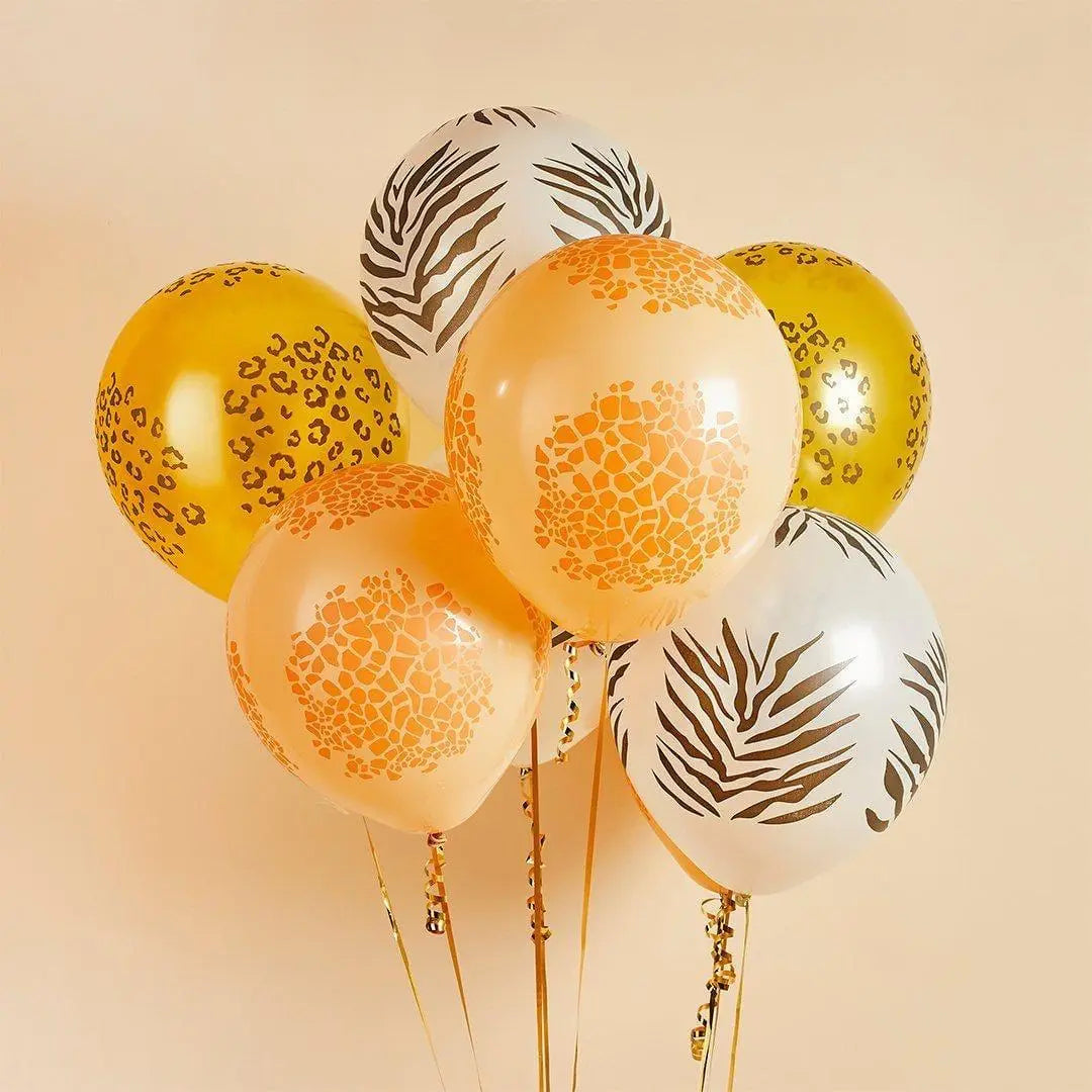 12 Safari Animal Print Balloons - Leopard Zebra Giraffe Designs - Wild One Birthday Party Decor - Jungle Theme Balloon Bundle -Kids Birthday - Jolie Fete UK