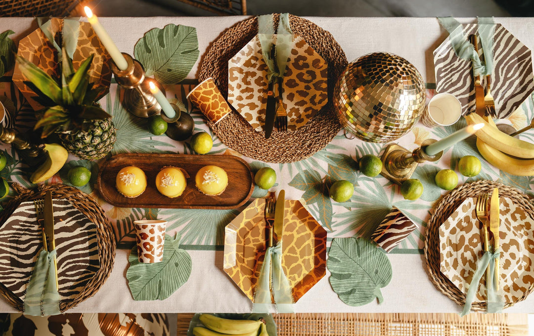 Safari Animal Print Paper Plates - Jungle Theme Birthday Tableware - Zebra Leopard, Giraffe Octagonal Plates - Wild One Decor - Pack Of 8 - Jolie Fete UK
